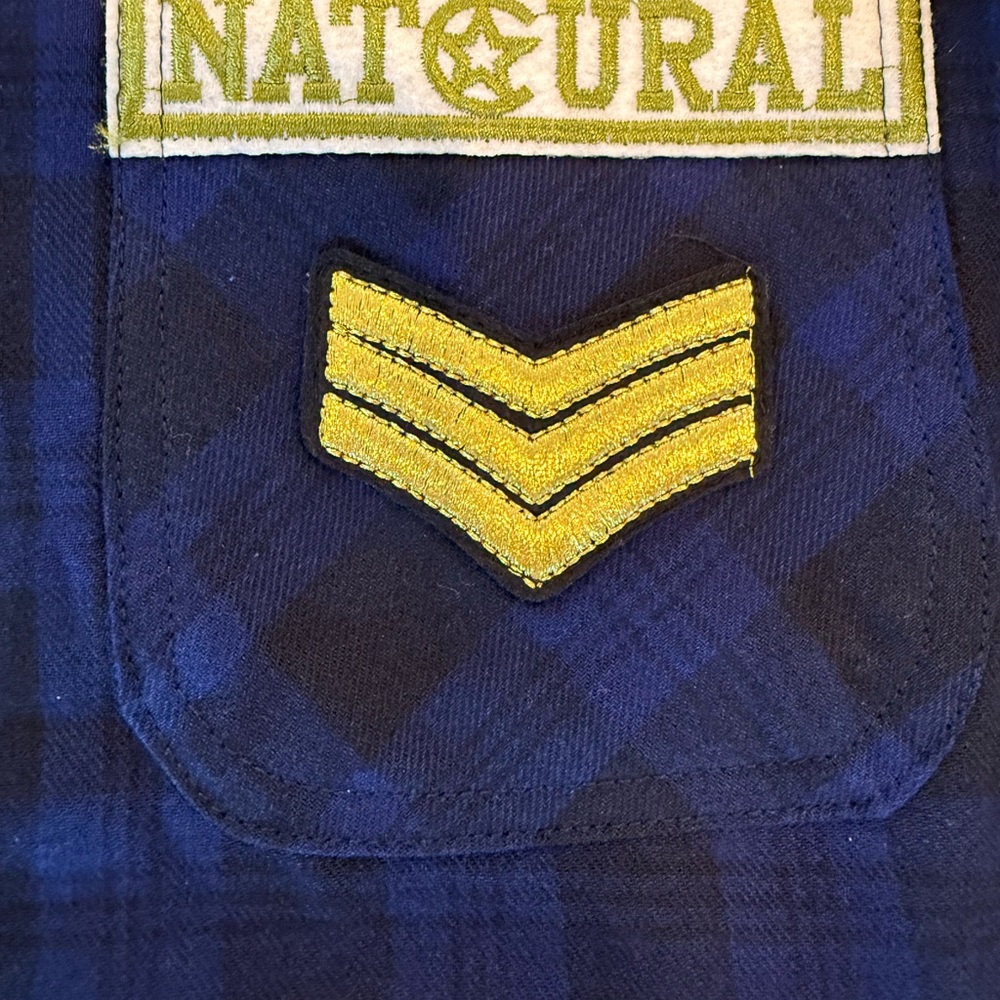 Sam Edelman Navy Plaid Patch Embellished Sleep Shirt/ Dress Shirt - Size M - Picture 7 of 14